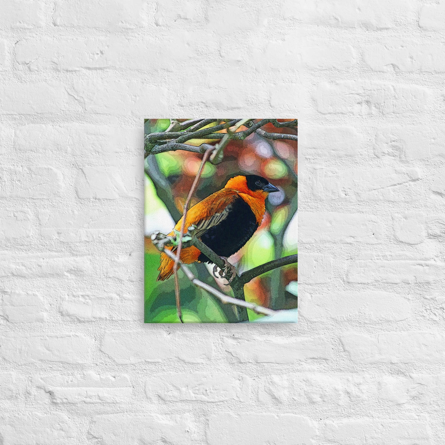 Canvas orange black bird 1