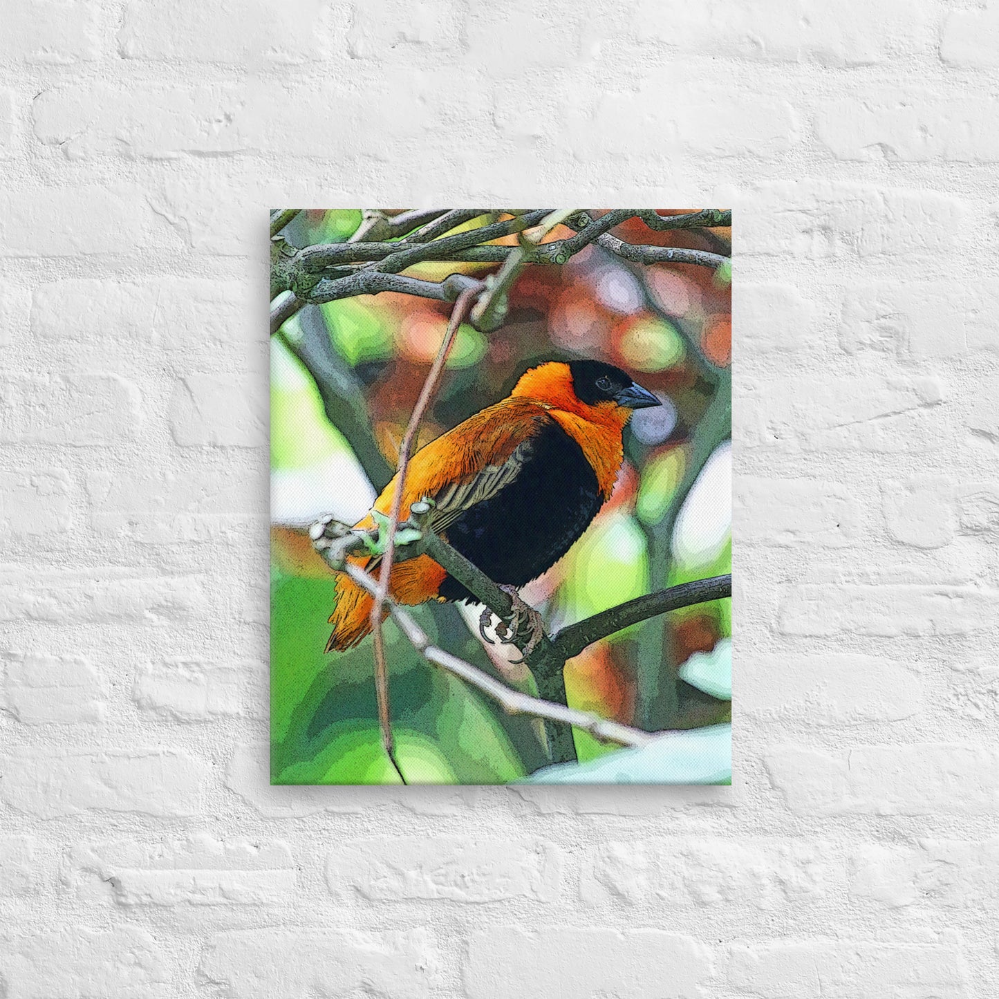 Canvas orange black bird 1