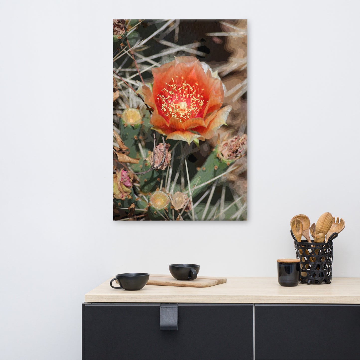 Canvas peach cactus flower